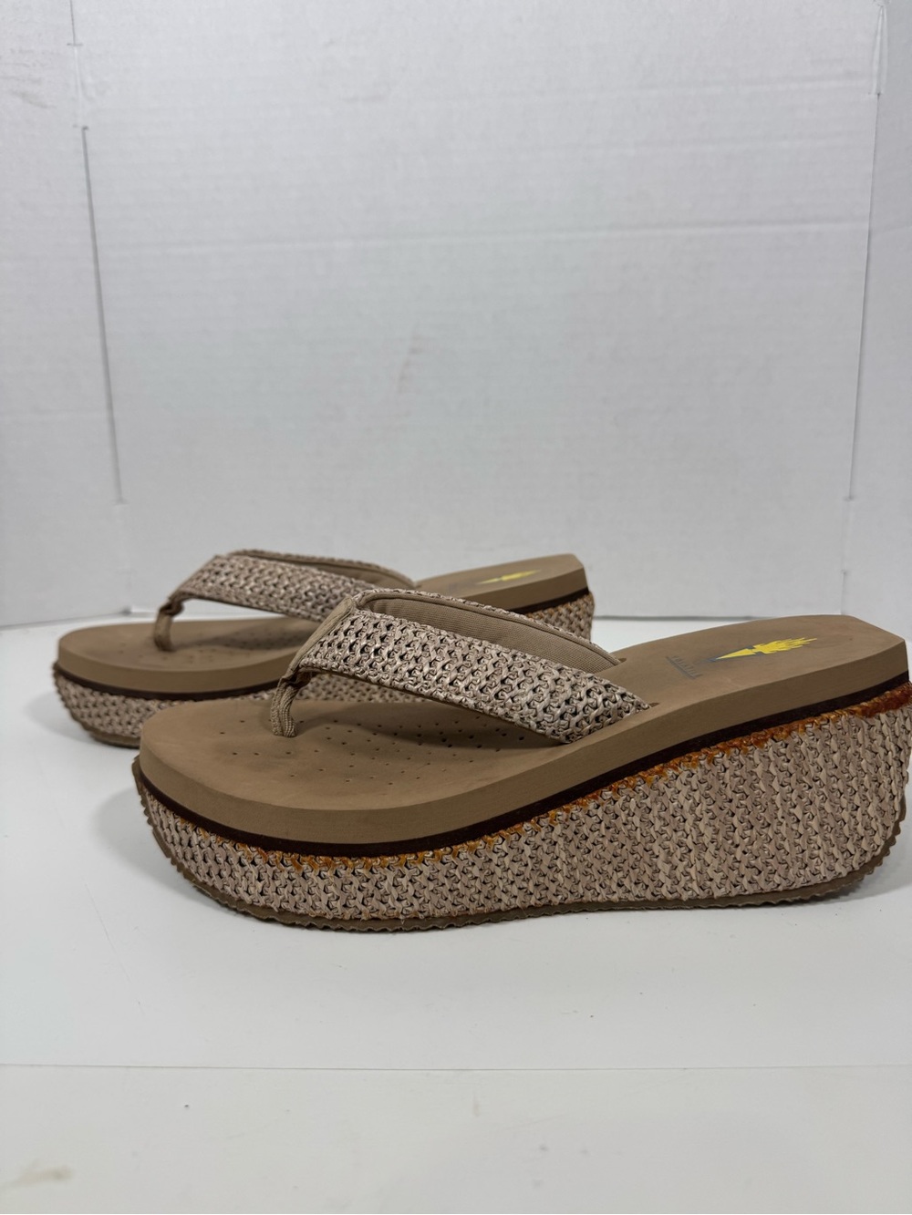 Volatile Beige Woven Wedge Flip Flop Sandals